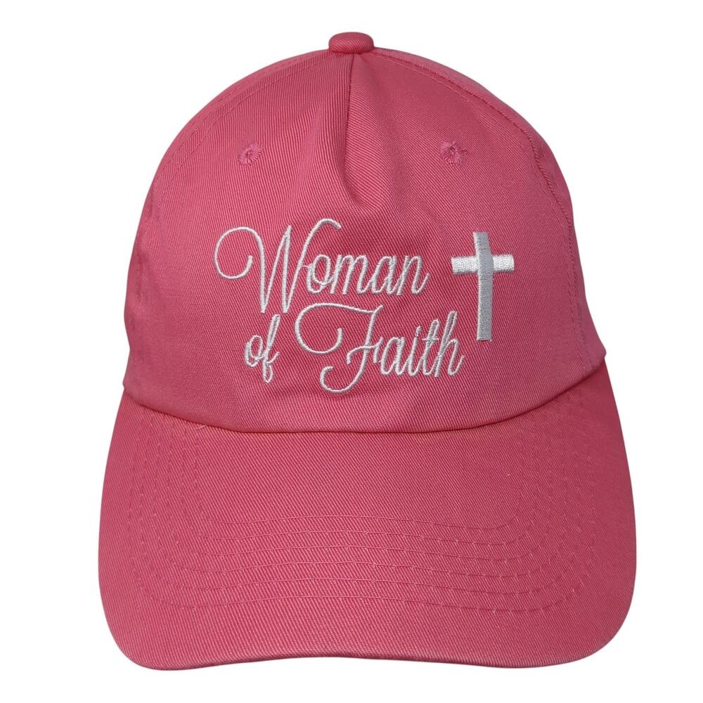 Woman of Faith Strapback Baseball Cap Pink One Size Adjustable Think Positive
